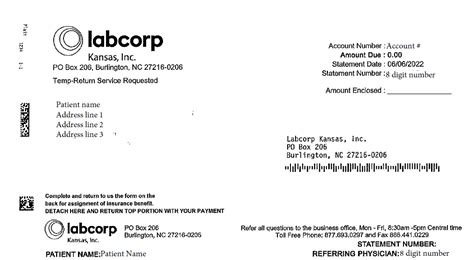 Contact Labcorp. 800-845-6167. Monday-Friday: 8 AM - 5 PM. Mailing Address: Labcorp. PO Box 2240. Burlington, NC 27216-2240. Do not include personal information such as user names, passwords, social security numbers, and private health information. Information collected using these forms is stored on a third party server and then downloaded to ...